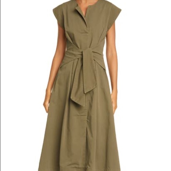 SEA Adalene Tie-waist Cotton-twill Dress in “Army” - Picture 3 of 9